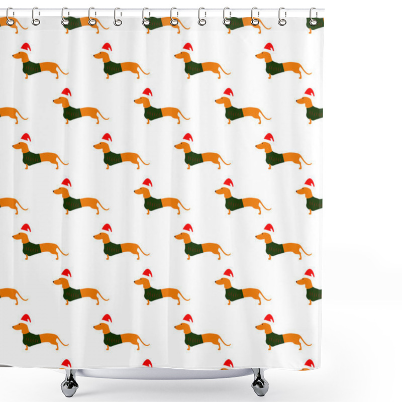 Personality  Pattern With Dachshund In Christmas Hat And Green Waistcoat Shower Curtains