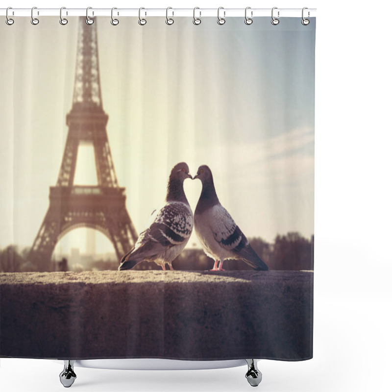 Personality  Valentine's Lovebird Silhouette On Eiffel Tower Shower Curtains