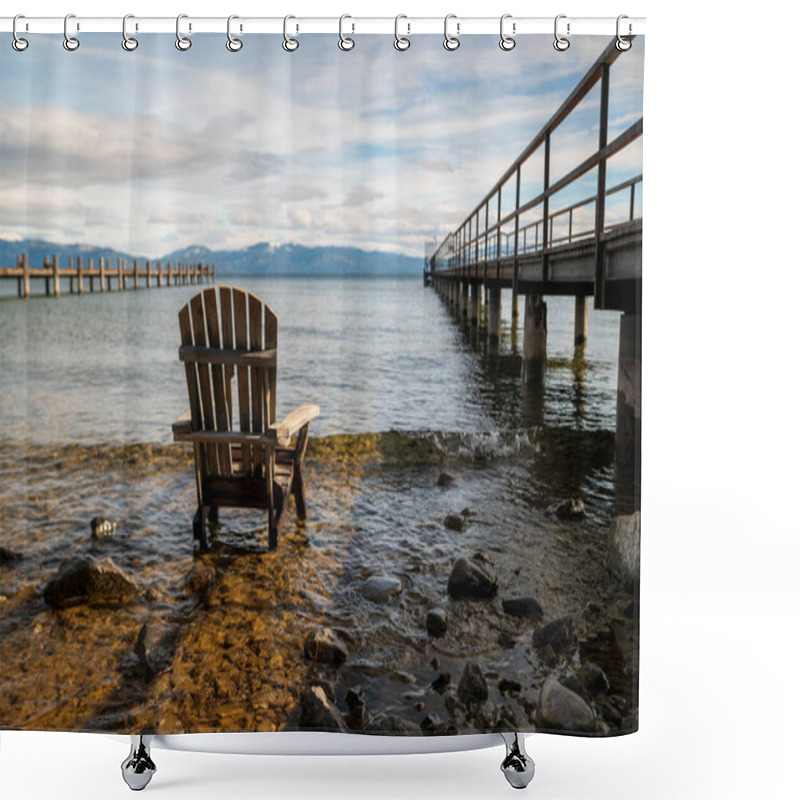 Personality  Abandoned Deck Chair By Lake Tahoe Pier Shower Curtains