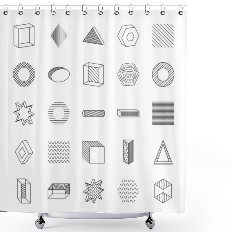 Personality  Geometric Shapes With Abstract Design Icon Set, Line Style Shower Curtains