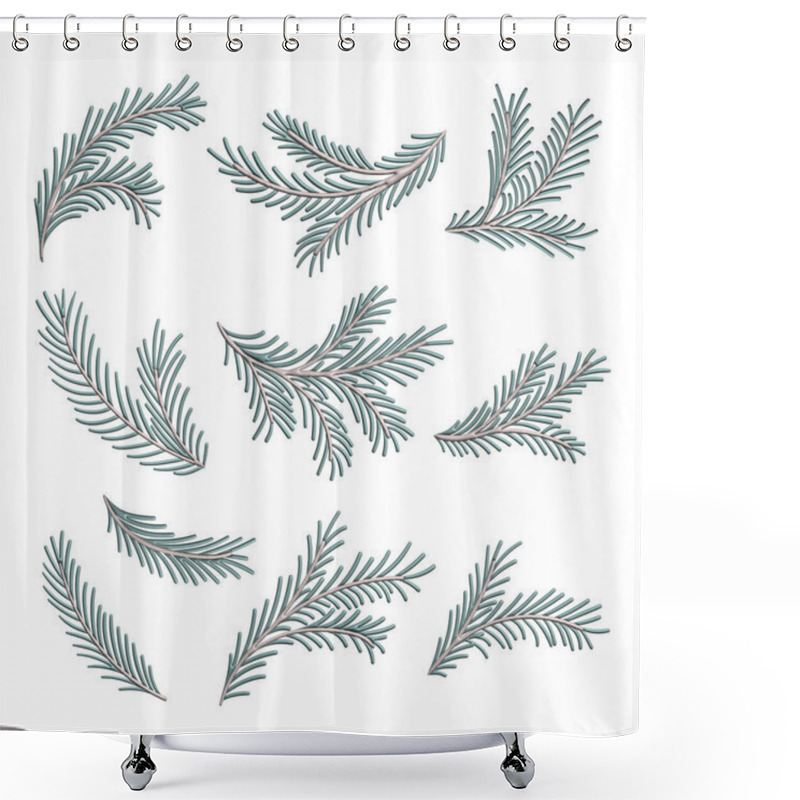 Personality  Christmas Pine Branch, Evergreen Tree, Christmas Tree, Holiday Decoration. Set Of Fir Branches On A White Background. Vector, 3d Shower Curtains