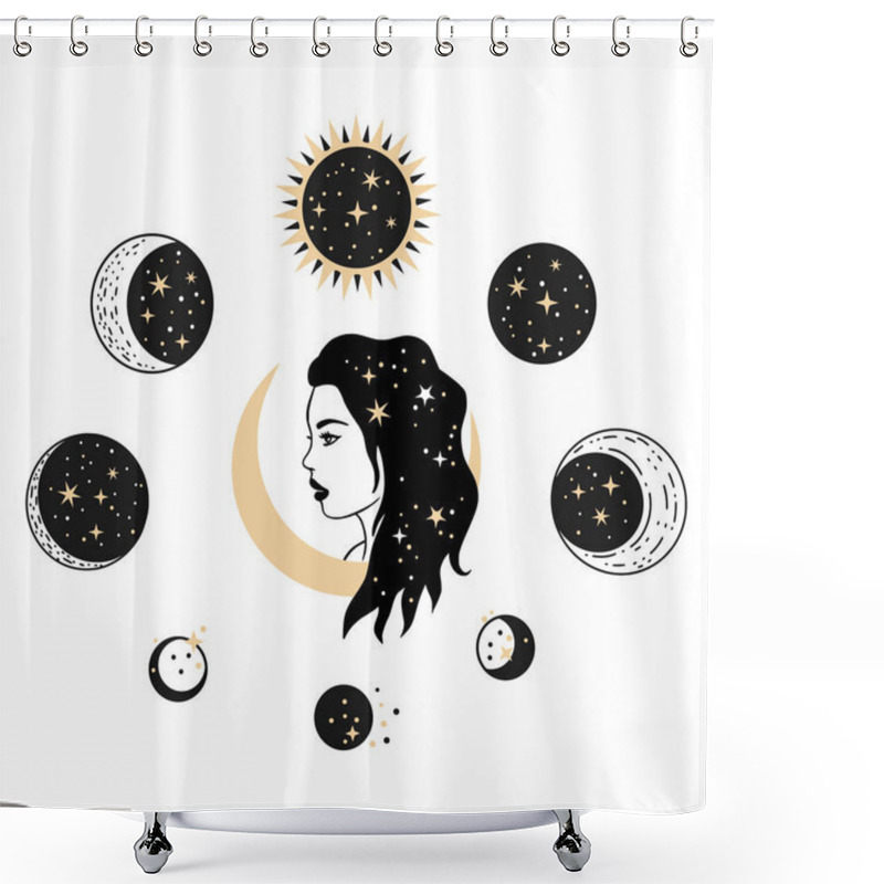 Personality  Woman Moon Celestial Astrology Boho Esoteric Magic Print Shower Curtains