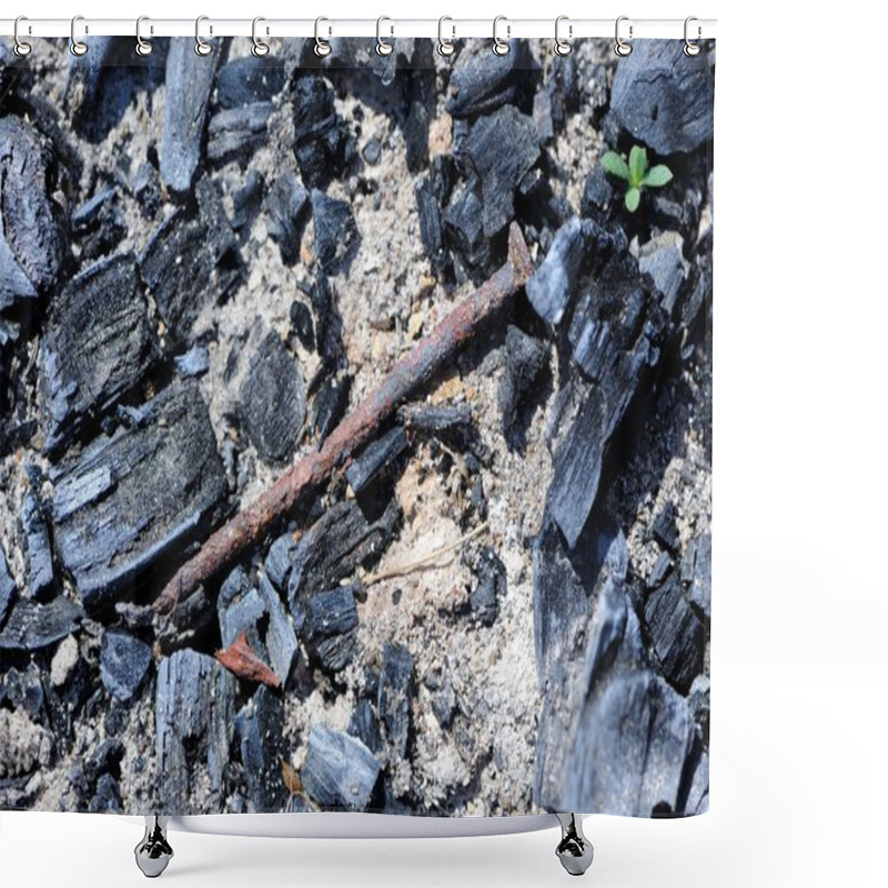 Personality  Old Rusty Nail In Fire Pit With Coal And Ash Shower Curtains