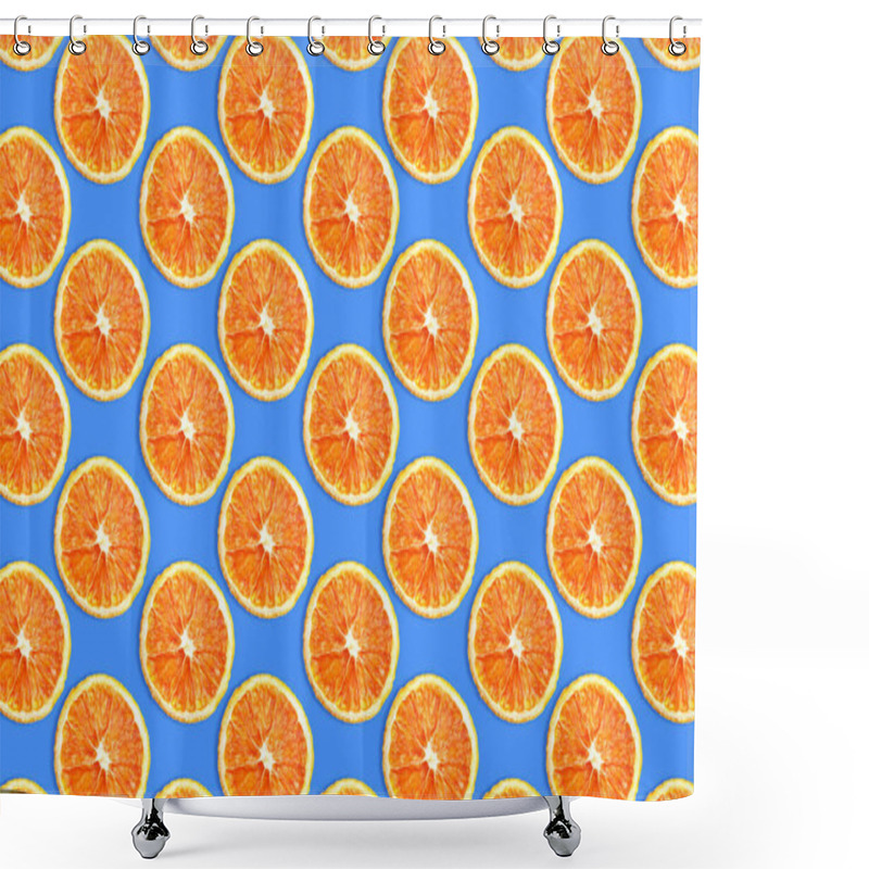 Personality  Orange Slices On Blue Background Shower Curtains