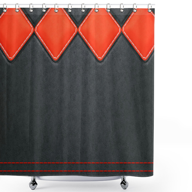 Personality  Leather Background With Red Stitch And Rhombuses Shower Curtains