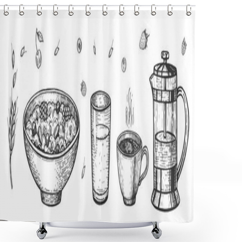 Personality  Collection Of Natural Food, Drinks For Breakfast Shower Curtains