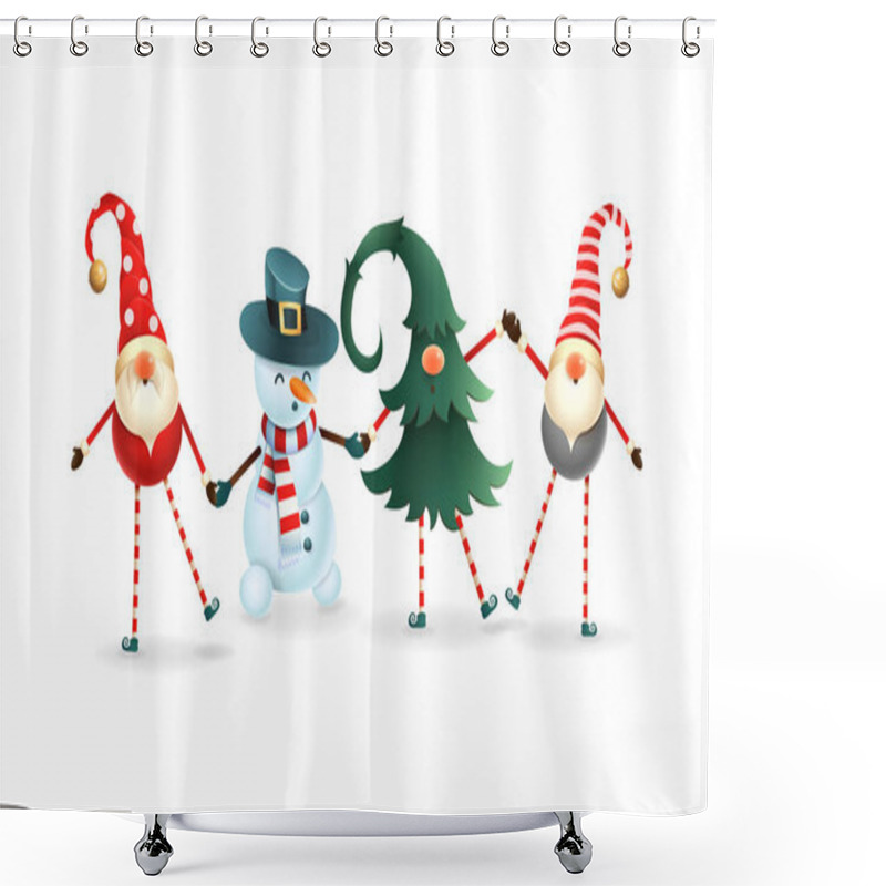 Personality  Happy Friends Celebrate Winter Solstice, Christmas And New Year. Scandinavian Gnomes And Snowman Shower Curtains