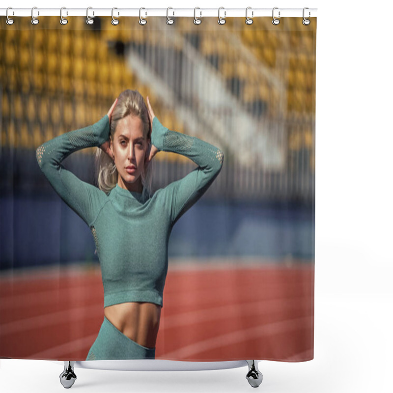 Personality  Sport And Fitness. Healthy Lifestyle. Workout On Outdoor Stadium. Shower Curtains