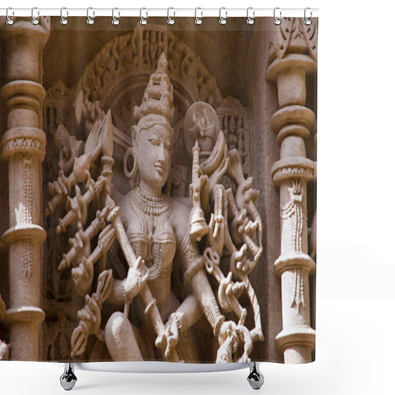 Personality  Carved Idol Of Mahishasuramardini On The Inner Wall Of Rani Ki Vav,  An Intricately Constructed Stepwell On The Banks Of Saraswati River. Patan, Gujarat, India Shower Curtains