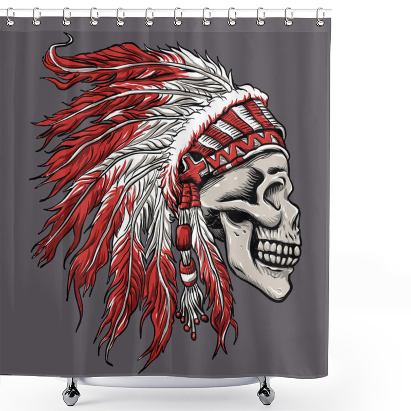 Personality  Skull Indian Chief In Hand Drawing Shower Curtains