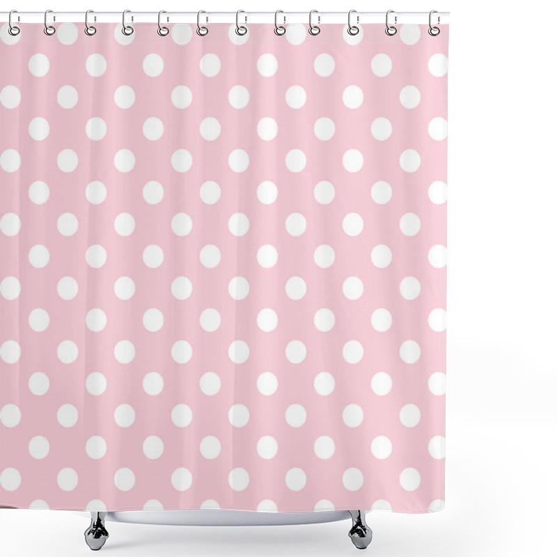 Personality  Seamless Pattern, Vector Includes Swatch That Seamlessly Fills Any Shape, Large White Polka Dots On Pastel Pink Background Shower Curtains