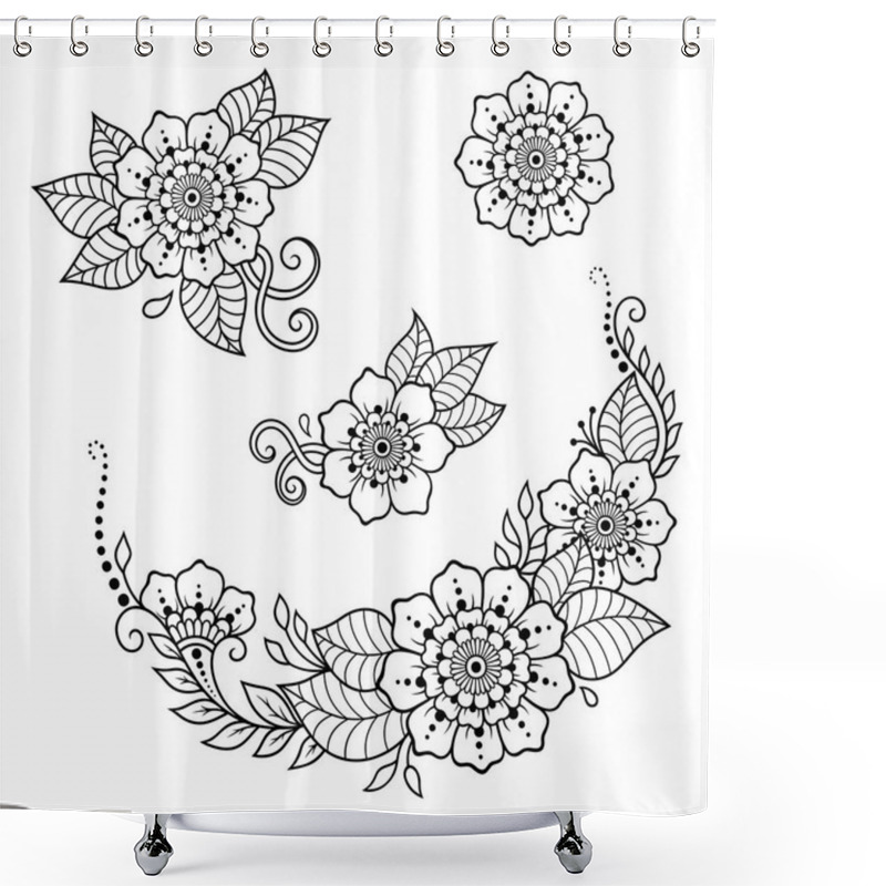 Personality  Set Of Mehndi Flower Pattern For Henna Drawing And Tattoo. Decoration In Ethnic Oriental, Indian Style. Doodle Ornament. Outline Hand Draw Vector Illustration. Shower Curtains