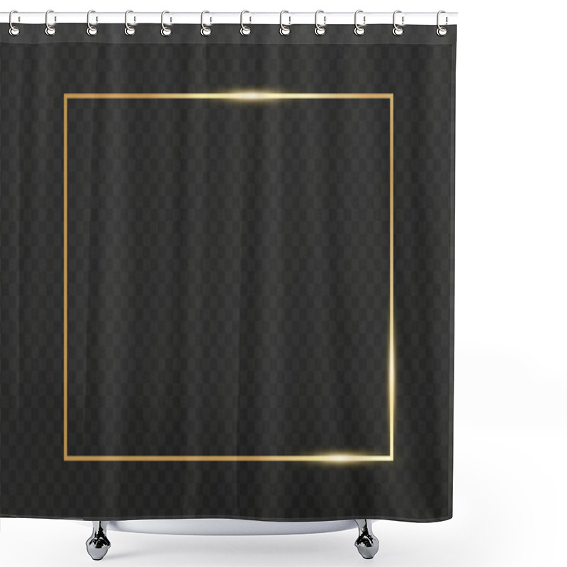 Personality  Shiny Minimalistic Golden Frame On Dark Transparent Background. Luxury Gold Border For Invitation Cards Of Wedding. Vector Illustration Shower Curtains