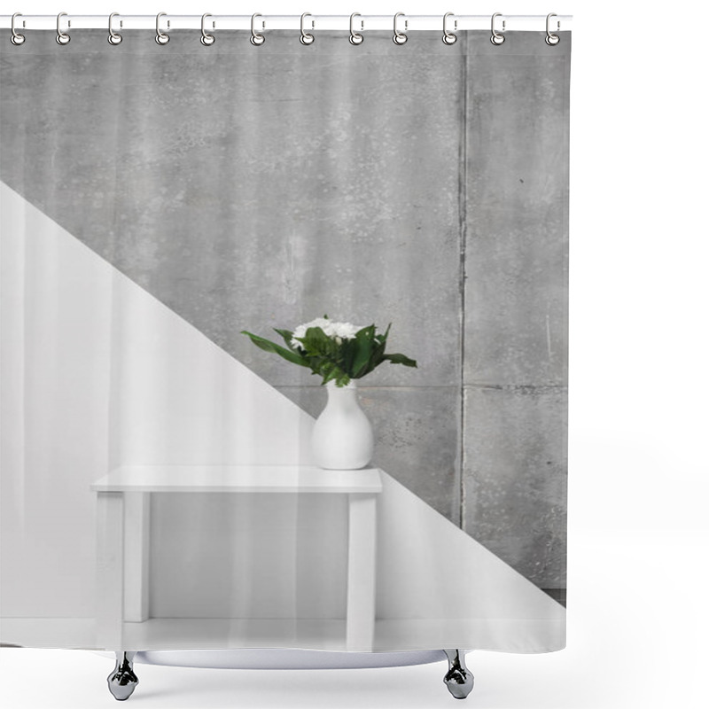 Personality  Bouquet Of Flowers In Vase On Table On White And Grey  Shower Curtains