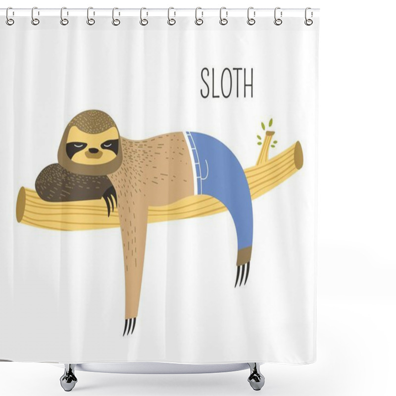 Personality  Sloth In Jeans On Branch  Shower Curtains