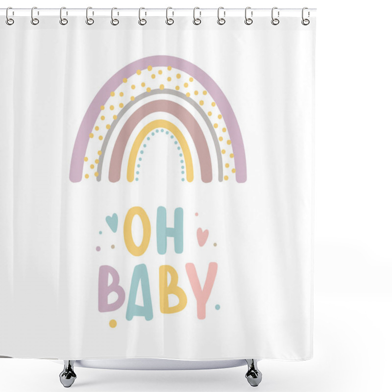 Personality  Oh Baby Inspirational Lettering Card With Rainbow Cute Print Shower Curtains