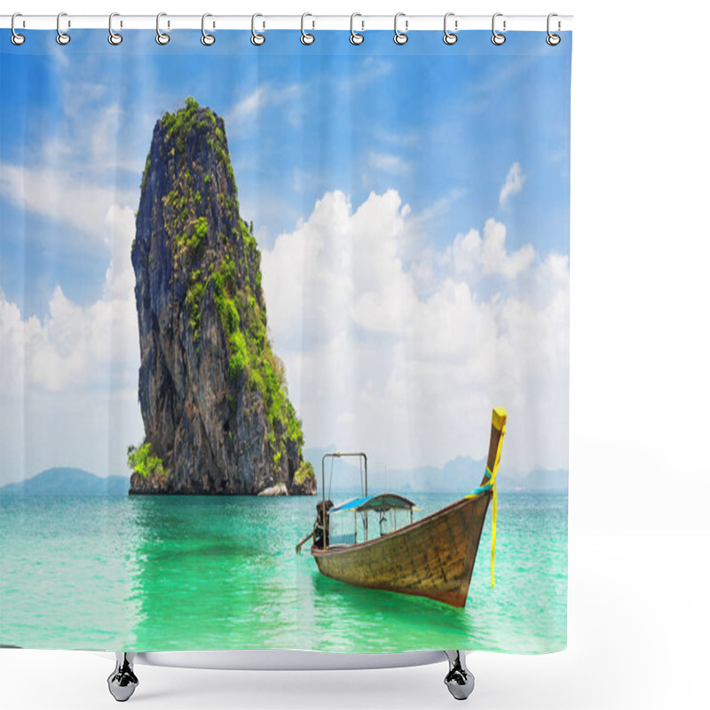 Personality  Thai Traditional Longtail Boat And Beautiful Sand Beach Shower Curtains