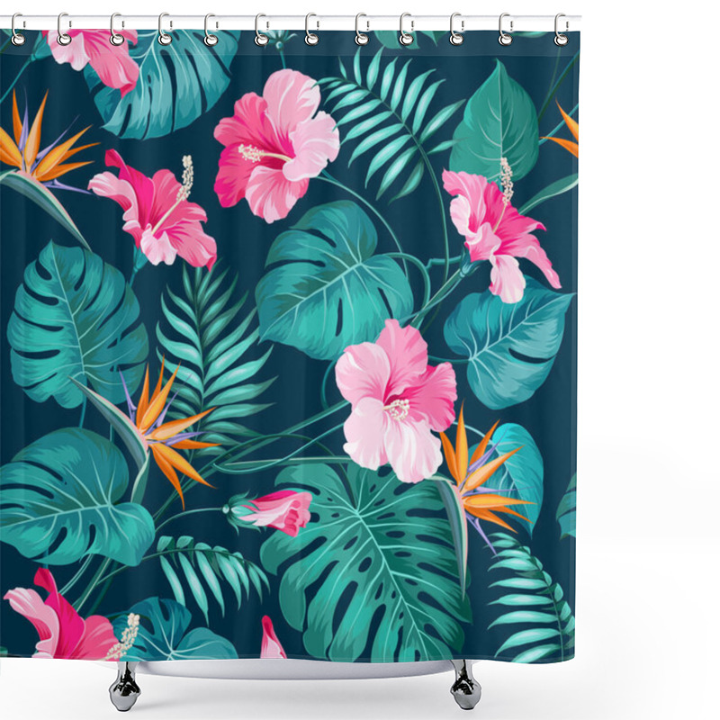 Personality  Blossom Flowers For Seamless Pattern Background. Tropical Flower Fashion Pattern. Tropic Flowers For Nature Background. Shower Curtains