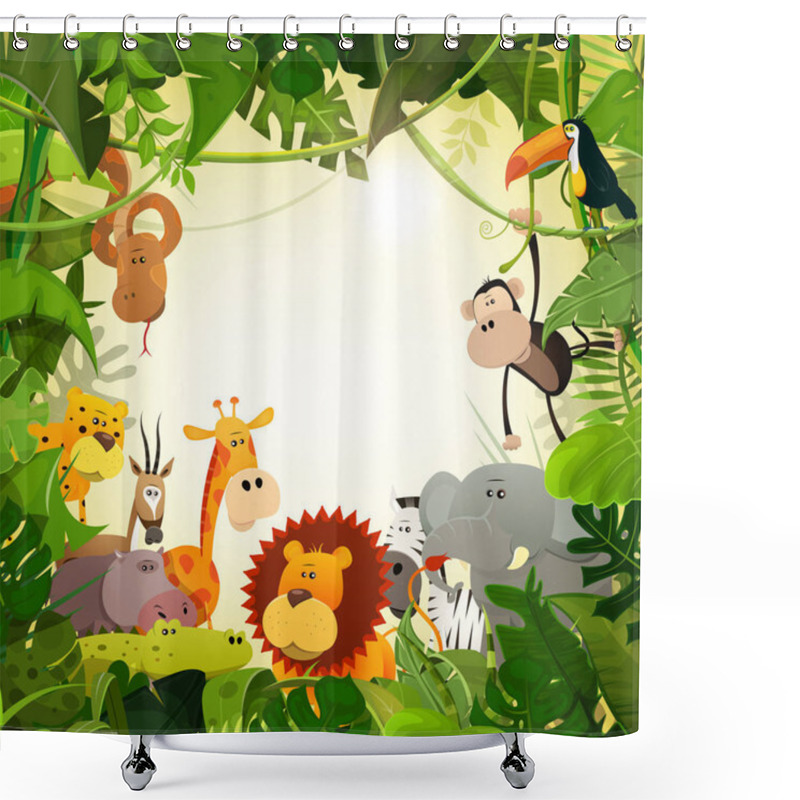 Personality  Wild Animals From African Savannah And Frame With Jungle Plants  Shower Curtains