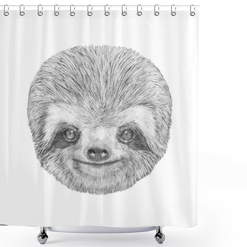 Personality  Portrait Of Sloth On White Shower Curtains