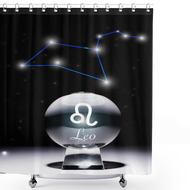 Personality  Crystal Ball With Leo Zodiac Sign Isolated On Black With Constellation Shower Curtains