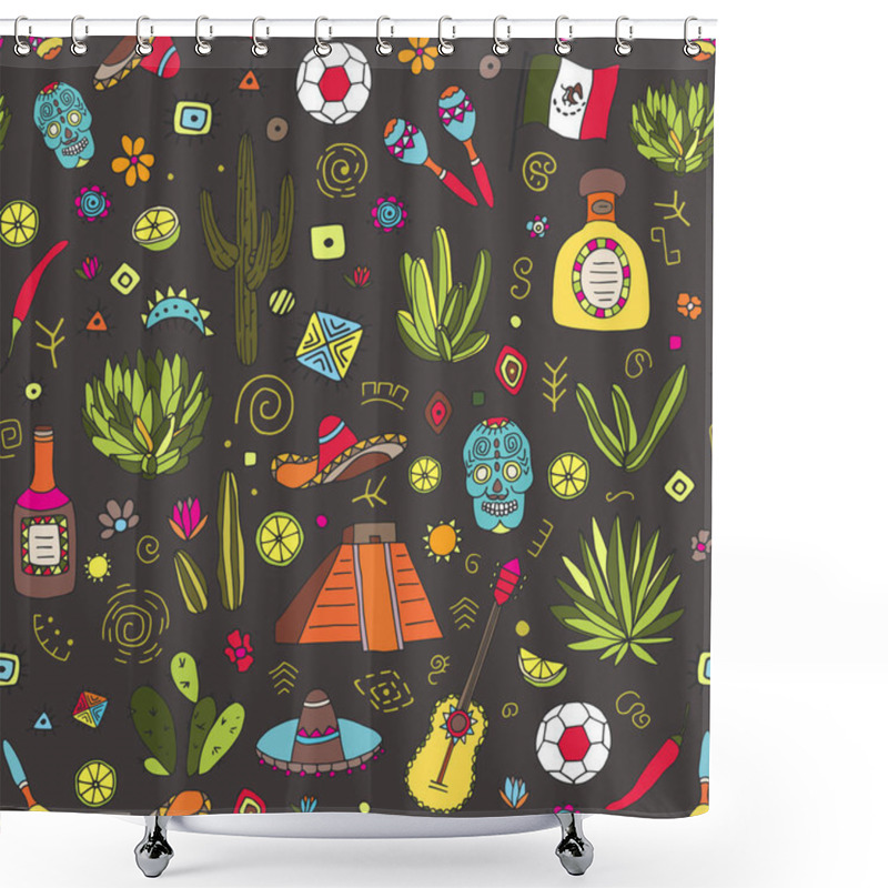 Personality  Doodles Seamless Pattern Of Mexico Shower Curtains