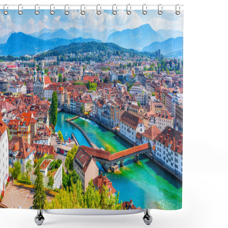 Personality  Scenic Summer Aerial Panorama Of The Old Town Medieval Architecture In Lucerne, Switzerland Shower Curtains