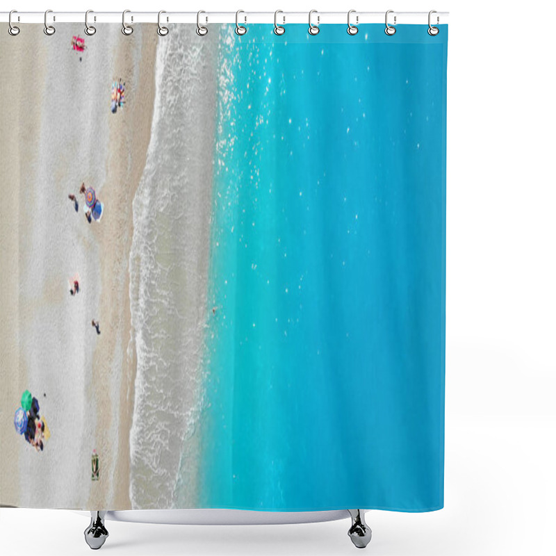 Personality  Aerial. Sea Beach With People. Top View. Shower Curtains