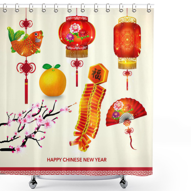 Personality  Happy Chinese New Year Decoration Set Shower Curtains