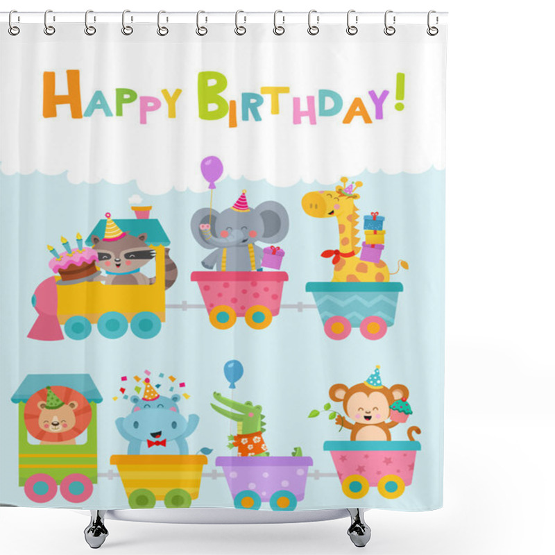 Personality  Birthday Animals On Train Shower Curtains