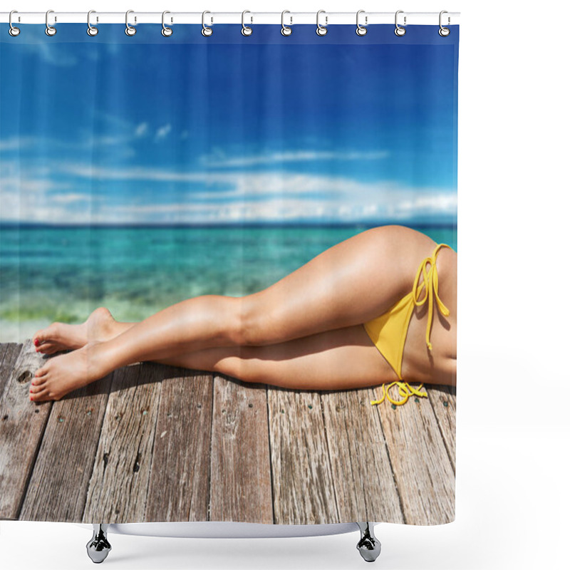 Personality  Woman Relaxing On Jetty Shower Curtains