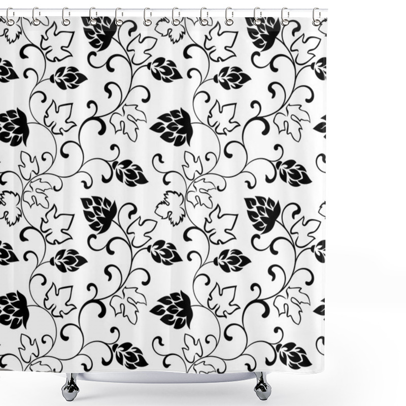 Personality  Seamless Pattern. Branches With Hop Cones On A White Background Shower Curtains