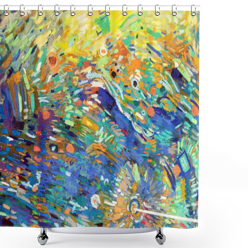 Personality  Abstract Expressionism Style With Light Clouds, Blue Sky. Modern Textures With Multicolored Dots, Vivid Spots, Impressionistic Strokes. Artistic Vibrant Background Nonskid Paint. Naive Backdrop. Shower Curtains