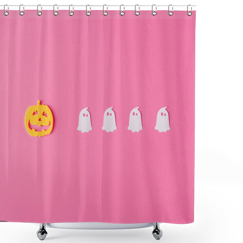 Personality  Creative Layout Made With Jack O Lantern And Ghosts. Minimal Flat Lay. Halloween Concept. Shower Curtains