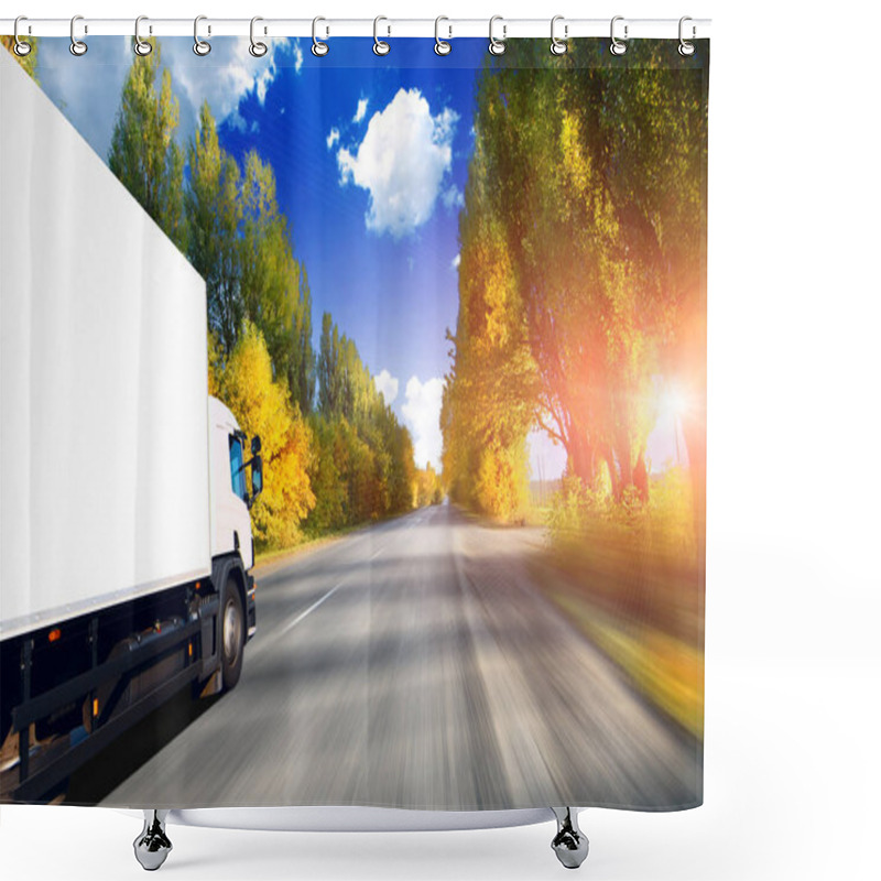 Personality  Truck On Road With Motion Effect Shower Curtains