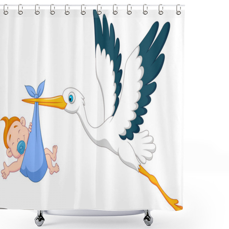 Personality  Stork With Baby Boy Cartoon Shower Curtains