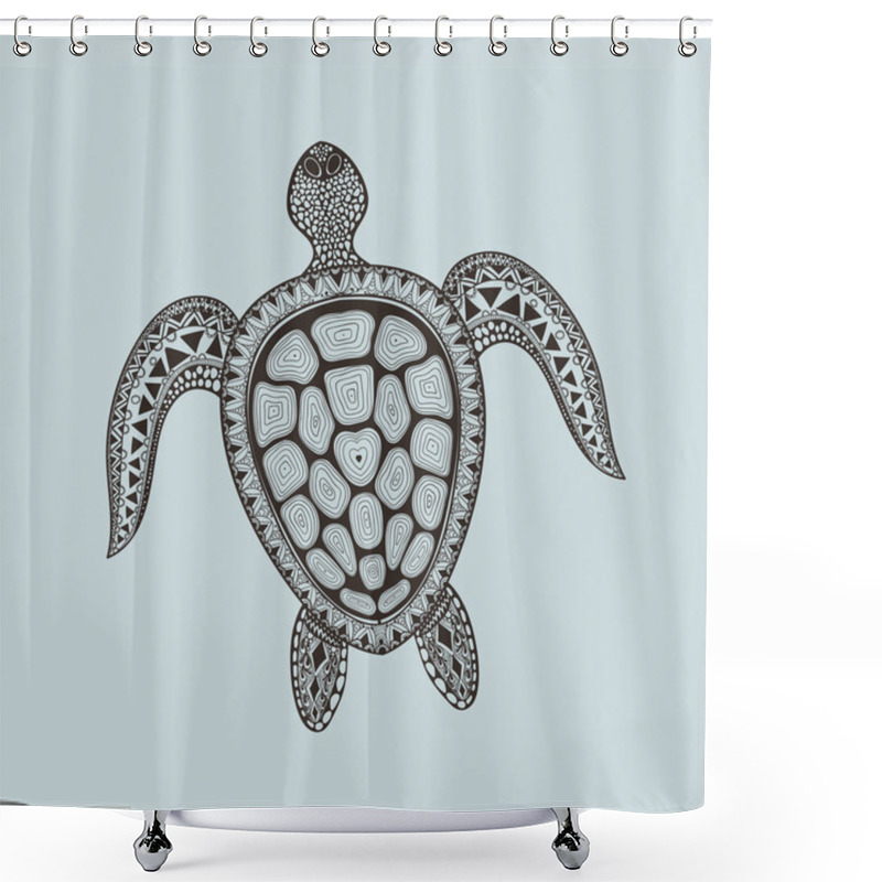 Personality  Zentangle Stylized Turtle. Hand Drawn Aquatic Doodle Vector Illu Shower Curtains