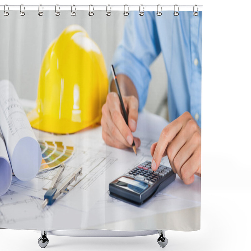 Personality  Architect Working At Desk Shower Curtains