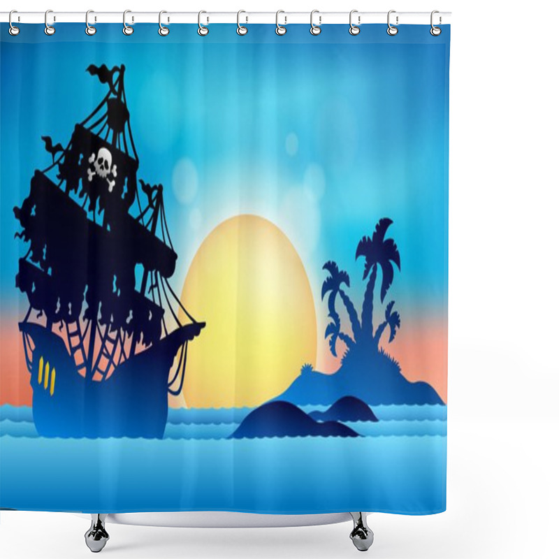 Personality  Pirate Ship Near Small Island 1 Shower Curtains