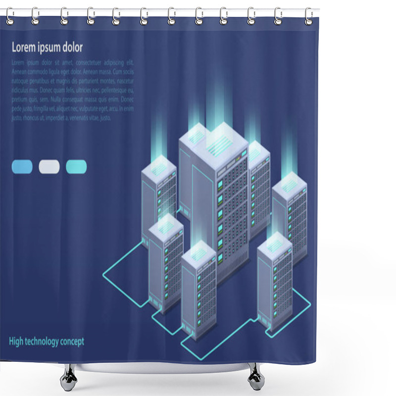 Personality  Data Center. Concept Of Cloud Storage, Data Transfer.  Shower Curtains