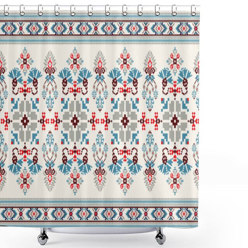 Personality  Beautiful Knitted Embroidery.geometric Ethnic Oriental Pattern Traditional On Cream Background.Aztec Style,abstract,vector,illustration.design For Texture,fabric,clothing,wrapping,decoration,carpet. Shower Curtains