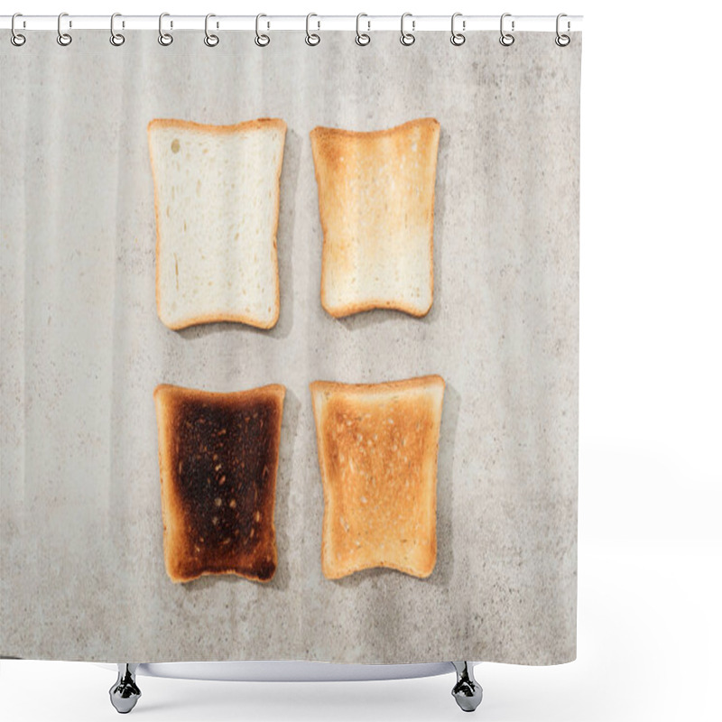 Personality  Top View Of Bread Toasts On Grey Textured Surface Shower Curtains