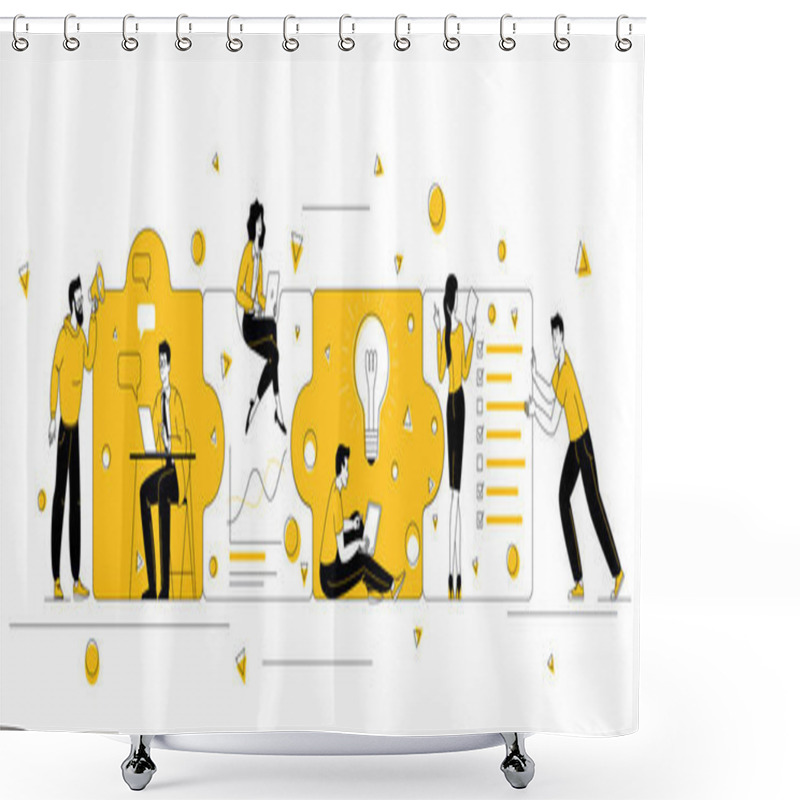 Personality  People Connecting Puzzle Elements. Shower Curtains