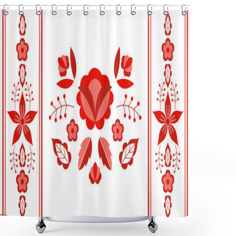 Personality  Polish Folk Pattern Vector. Floral Ethnic Ornament. Slavic Eastern European Print. Red Flower Design For Lumbar Pillow Case, Gypsy Interior Textile, Boho Blanket, Bohemian Rug, Wedding Card. Shower Curtains