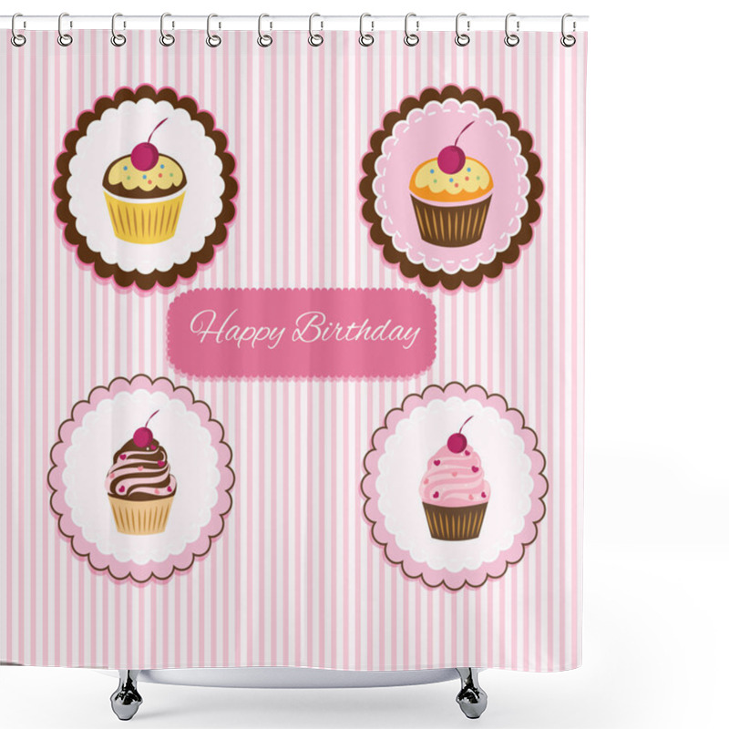 Personality  Happy Birthday Cupcake Card. Vector Shower Curtains