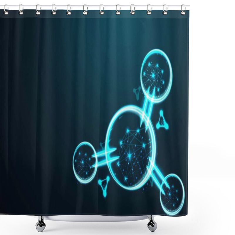 Personality  Molecule, Abstract Wire Low Poly, Polygonal Wire Frame Mesh Looks Like Constellation On Dark Blue Night Sky With Dots And Stars, Illustration And Background Shower Curtains