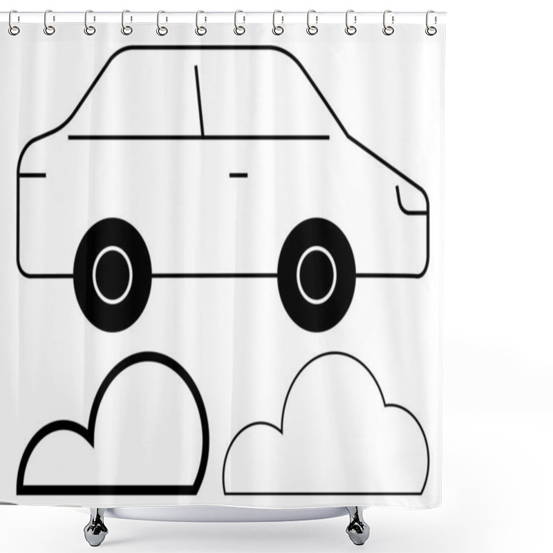 Personality  Car With Two Wheels And Line Details, Accompanied By Two Simplified Cloud Shapes. Ideal For Kids Activities, Educational Materials, Coloring Books, Visual Learning Aids, Basic Design Concepts, Art Shower Curtains