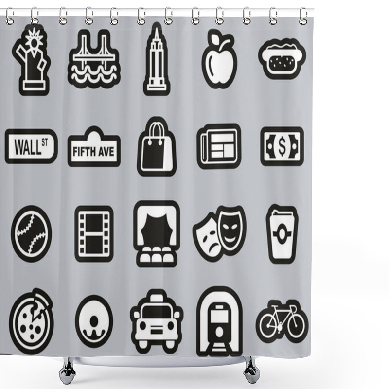 Personality  New York City & Culture Icons White On Black Sticker Set Big Shower Curtains