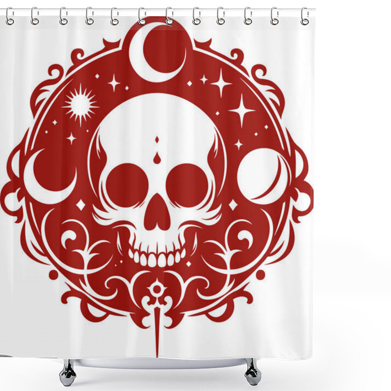 Personality  Intricate Red Skull With Celestial Symbols In Ornate Decorative Style Shower Curtains