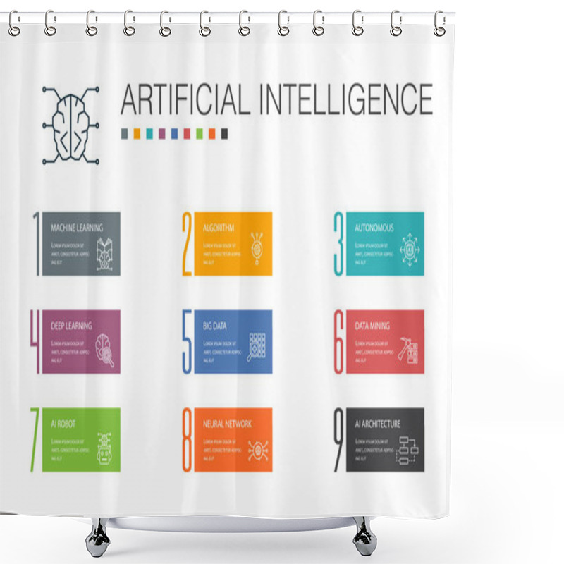 Personality  Artificial Intelligence Infographic 10 Option Line Concept. Machine Learning, Algorithm, Deep Learning, Neural Network Icons Shower Curtains